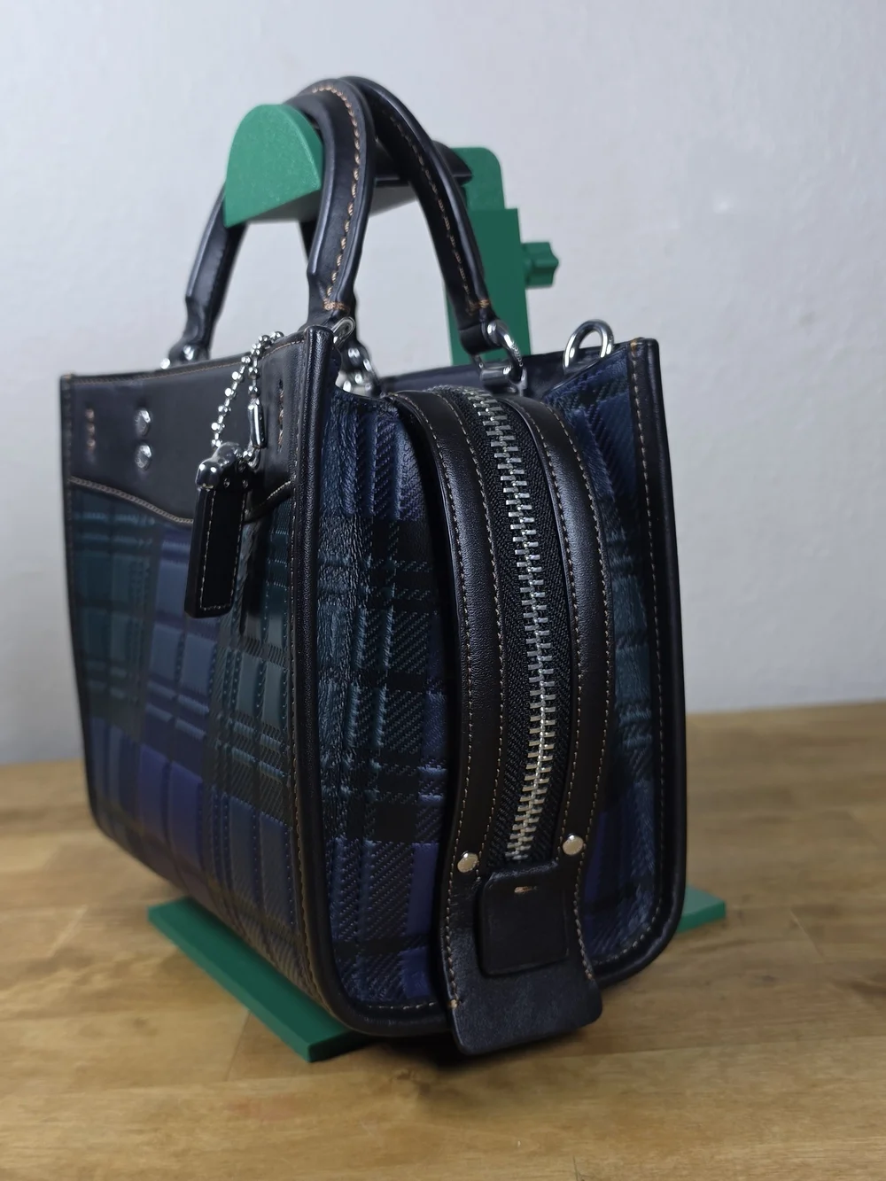 Coach Rogue 20 CH385 Green Blue Plaid Tartan Leather Bag Complete Straps Mint